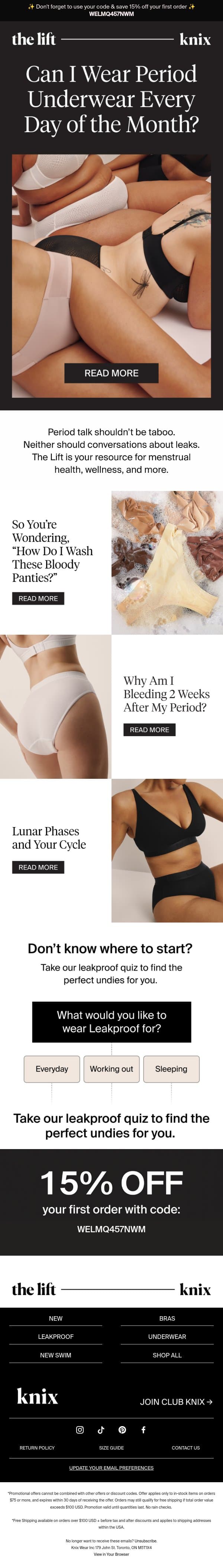 How do you even wash period underwear? email from Knix screenshot