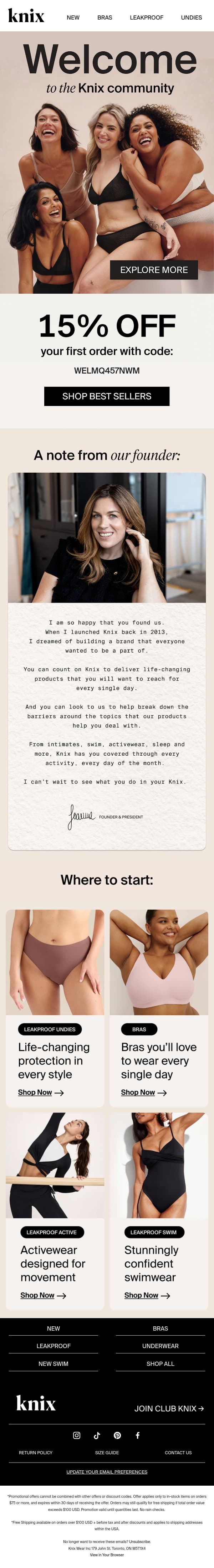 Welcome to Knix! Here's your offer 💌 email from Knix screenshot