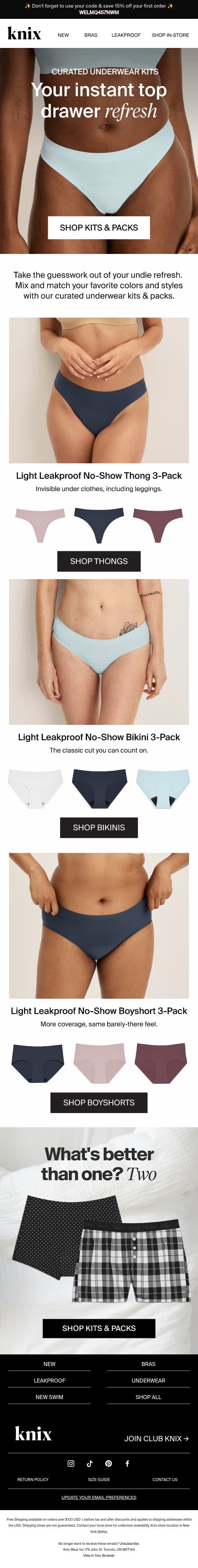 Instant top drawer refresh: Save up to $69 🤑 email from Knix screenshot