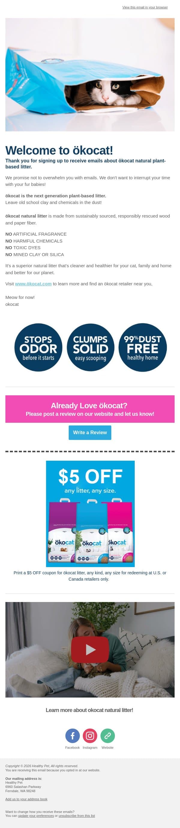 Thanks for signing up for okocat - Meow! email from ökocat screenshot