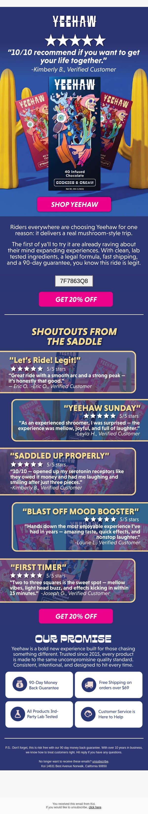 See Why Everyone’s Talking About Yeehaw email from Koi CBD screenshot