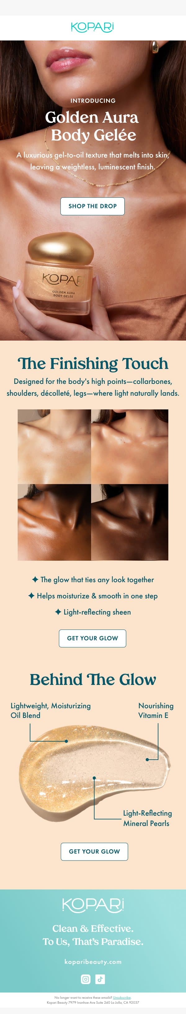 Just Dropped: Golden Aura Body Gelée email from Kopari screenshot