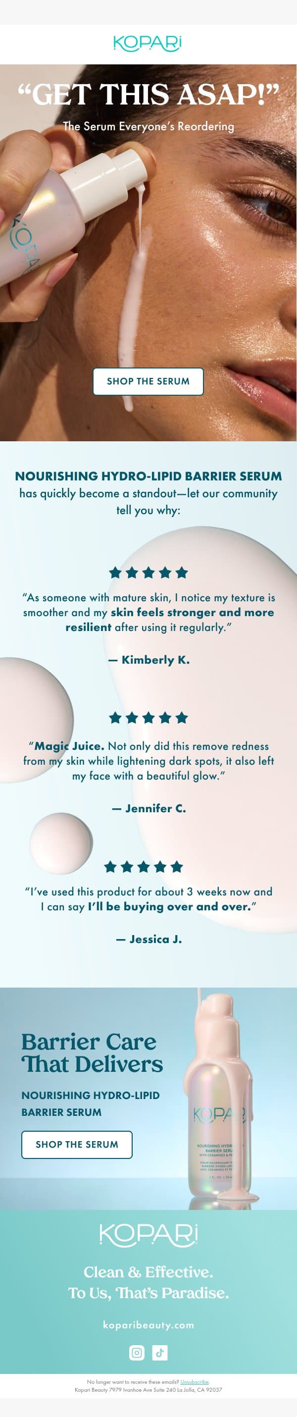 Over 200 5-star reviews ⭐ email from Kopari screenshot