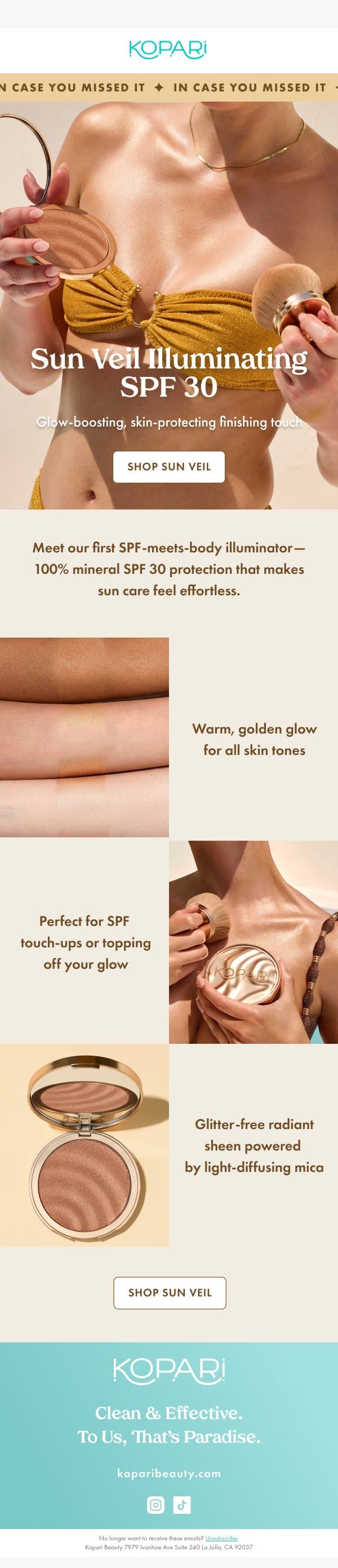 SPF just got a glow-up email from Kopari screenshot