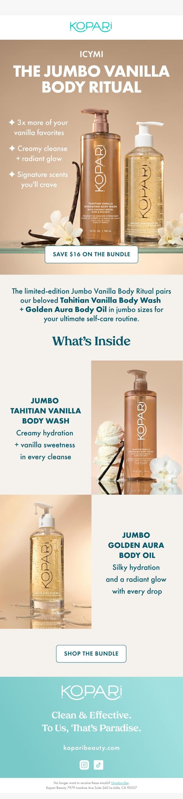 The vanilla duo everyone keeps adding to cart email from Kopari screenshot