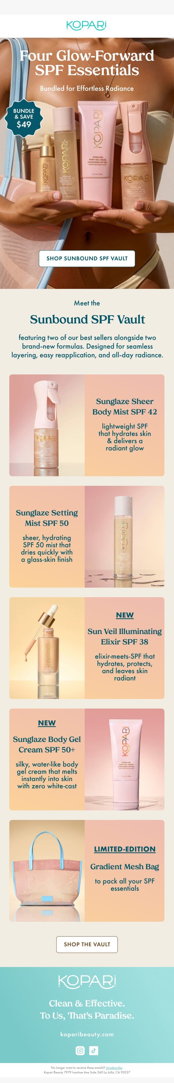 Save $49 on your glowiest SPF routine email from Kopari screenshot