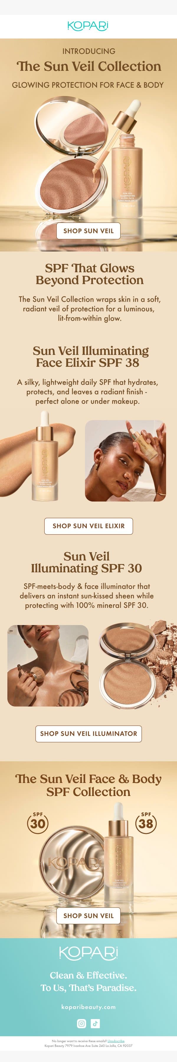 NEW! The Sun Veil SPF Collection email from Kopari screenshot