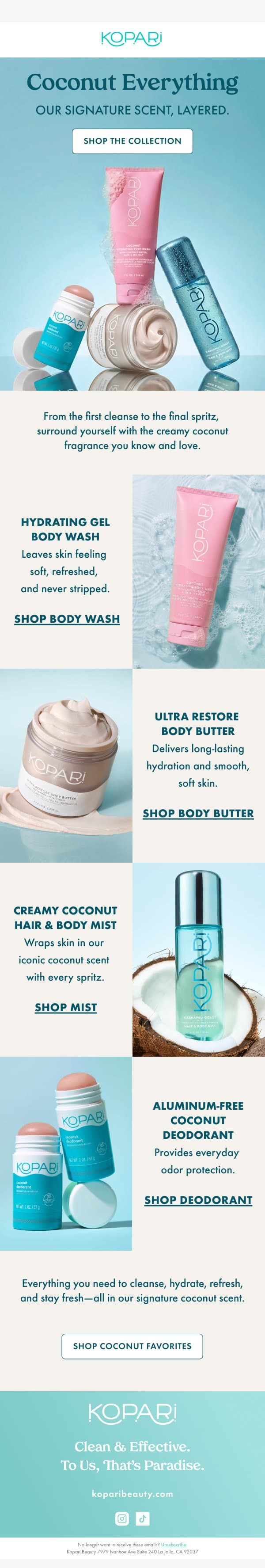 Love Our Sweet Coconut Scent? email from Kopari screenshot