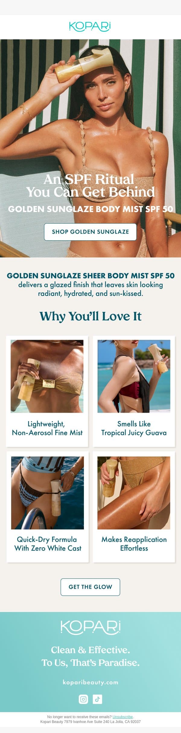Sun protection never looked this good email from Kopari screenshot