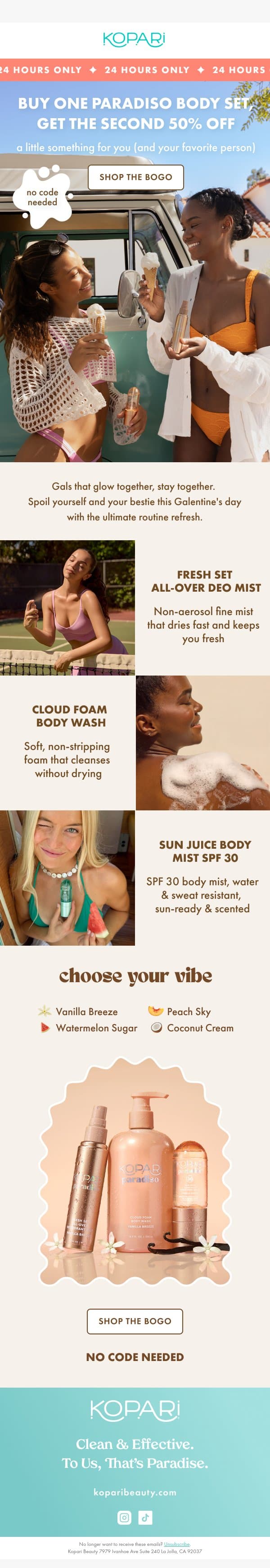 A bogo for our Galentines 💌 email from Kopari screenshot