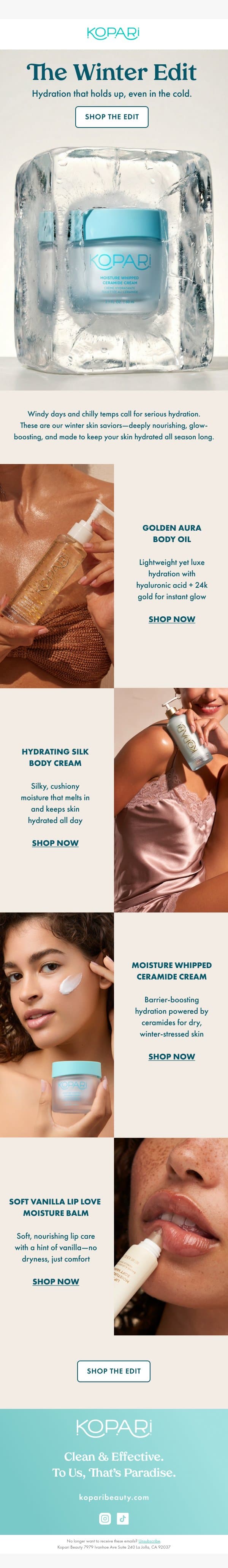 Hydration that doesn’t hibernate email from Kopari screenshot
