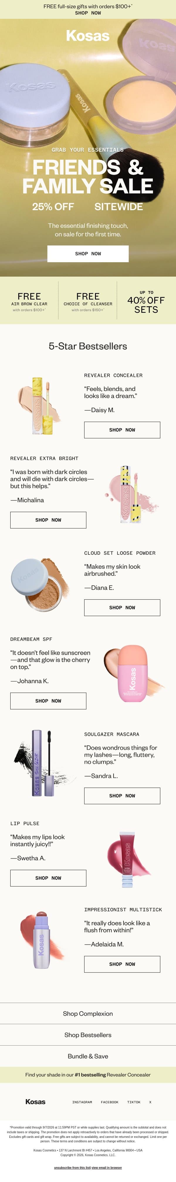 5 stars, 25% off, easy yes email from Kosas screenshot