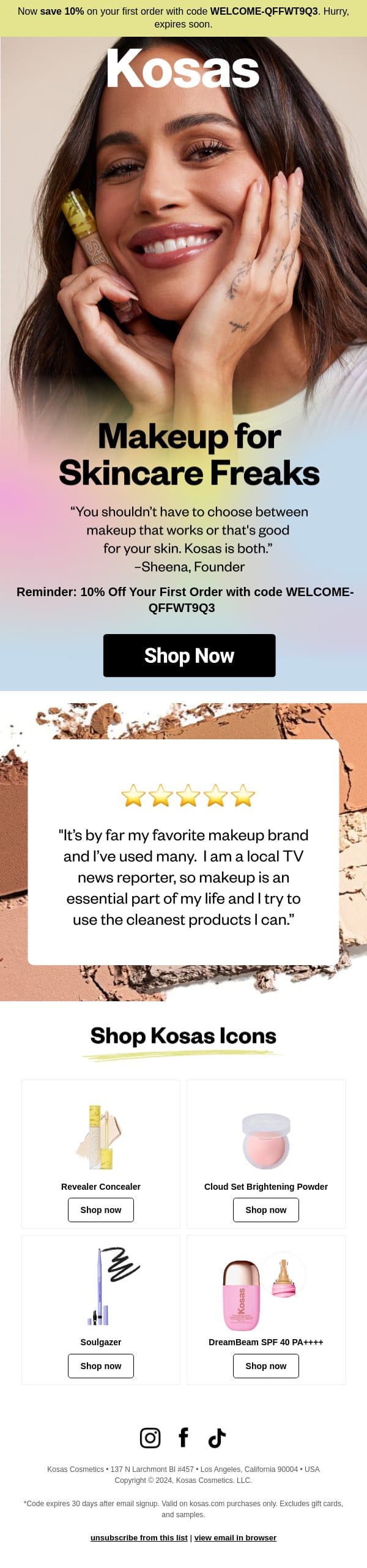 Welcome to Kosas, we got you a gift 💛 email from Kosas screenshot