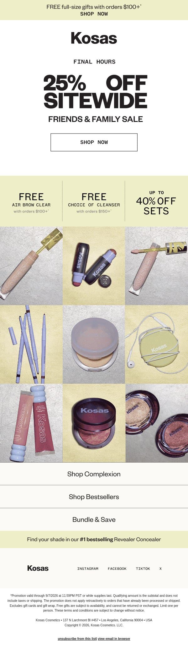 48 hours left to shop sale email from Kosas screenshot