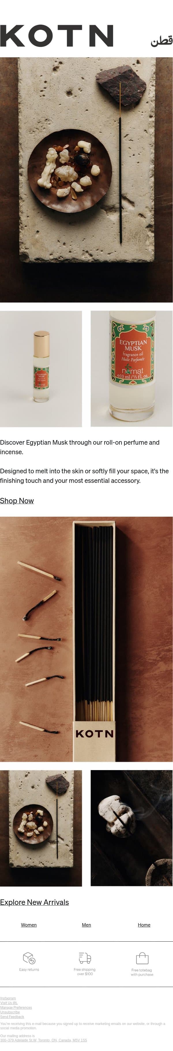 Egyptian Musk email from Kotn screenshot