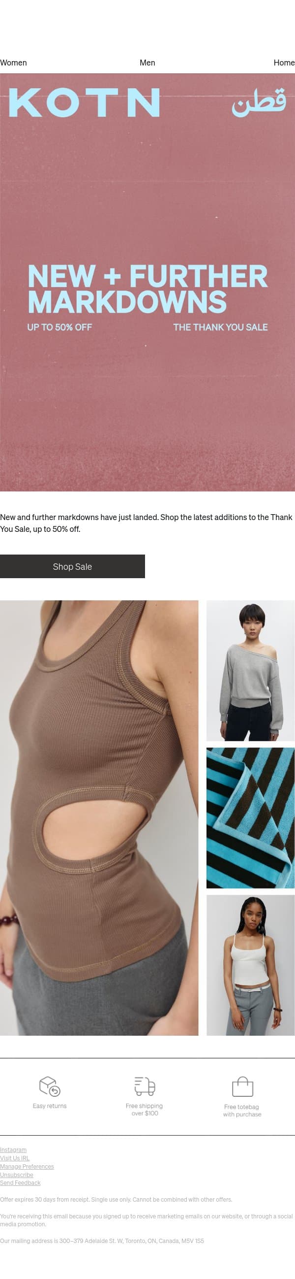 New + Further Markdowns email from Kotn screenshot