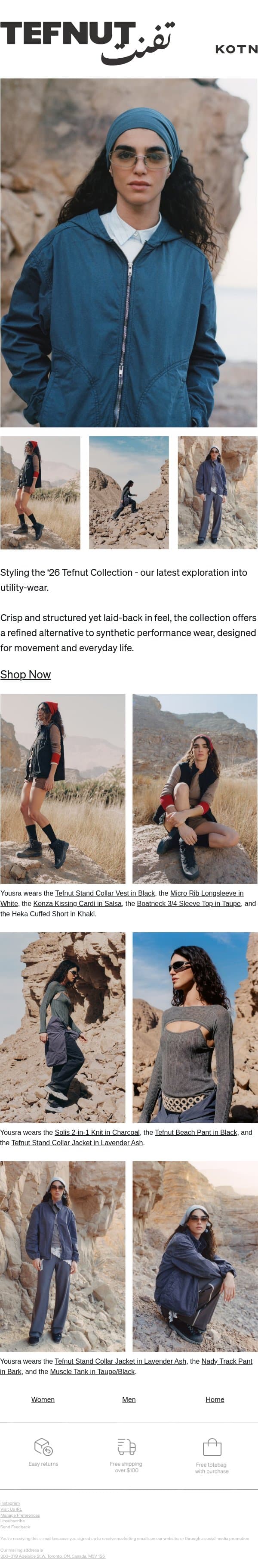 Styling the '26 Tefnut Collection email from Kotn screenshot