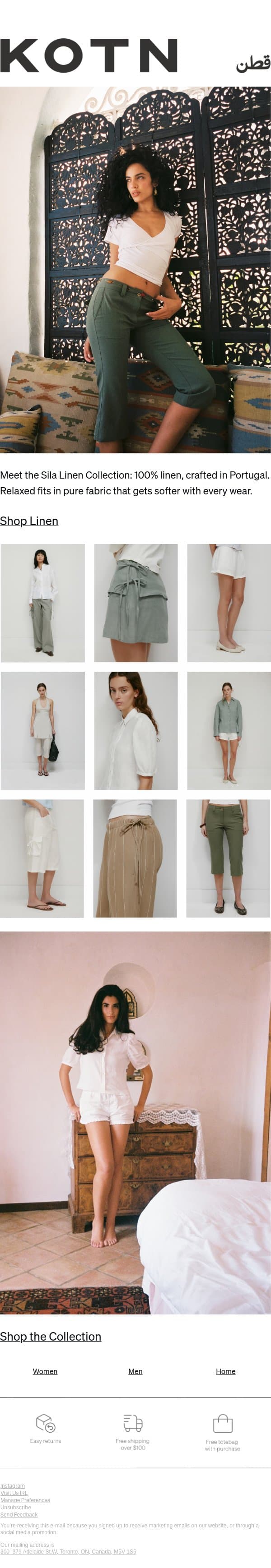 100% Linen email from Kotn screenshot