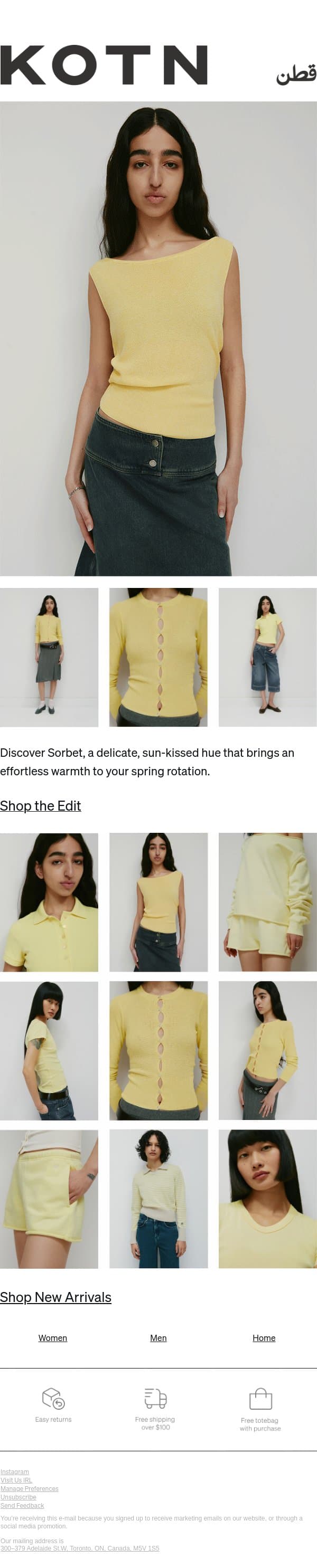 New Seasonal Colors email from Kotn screenshot