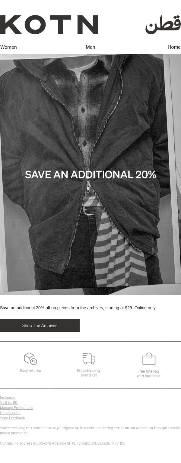 Additional 20% Off Best-Selling Styles email from Kotn screenshot