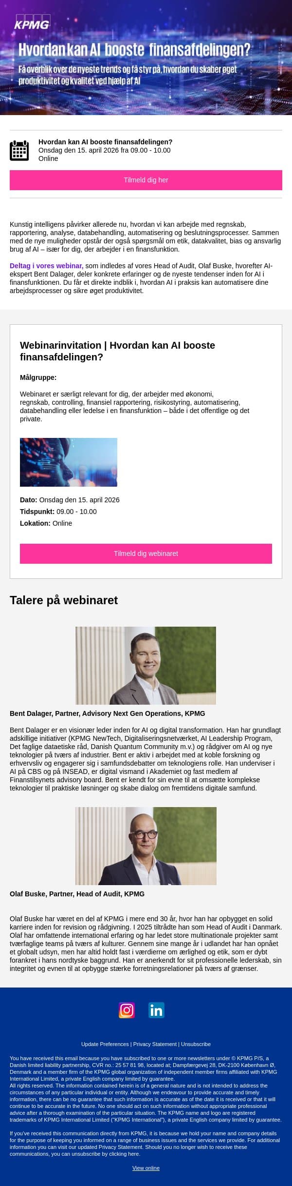 Webinar | Vil du sikre øget produktivitet med AI? email from KPMG screenshot