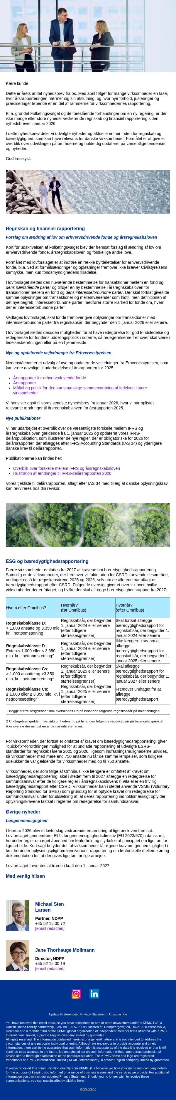 Regnskabsnyt - April 2026 email from KPMG screenshot