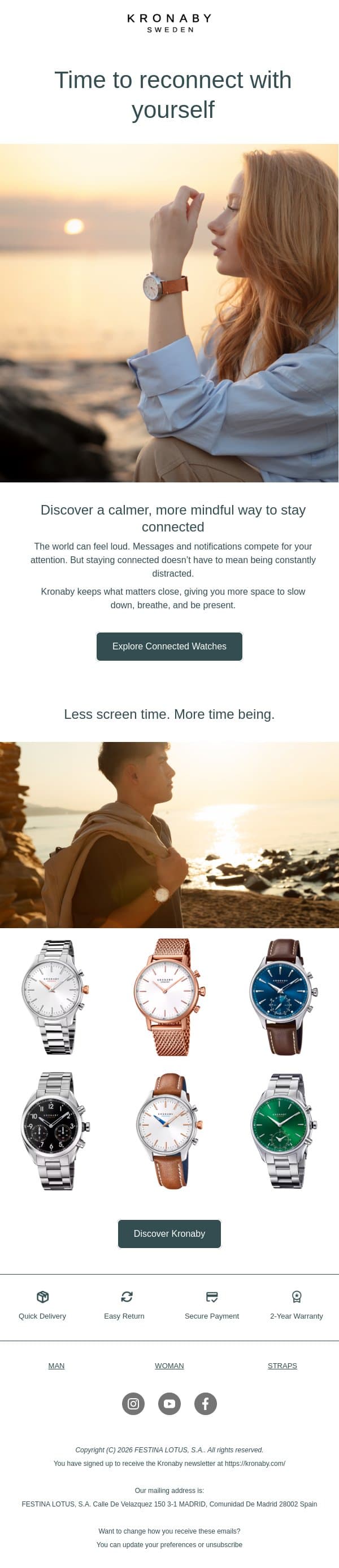 Time to reconnect with yourself email from Kronaby screenshot