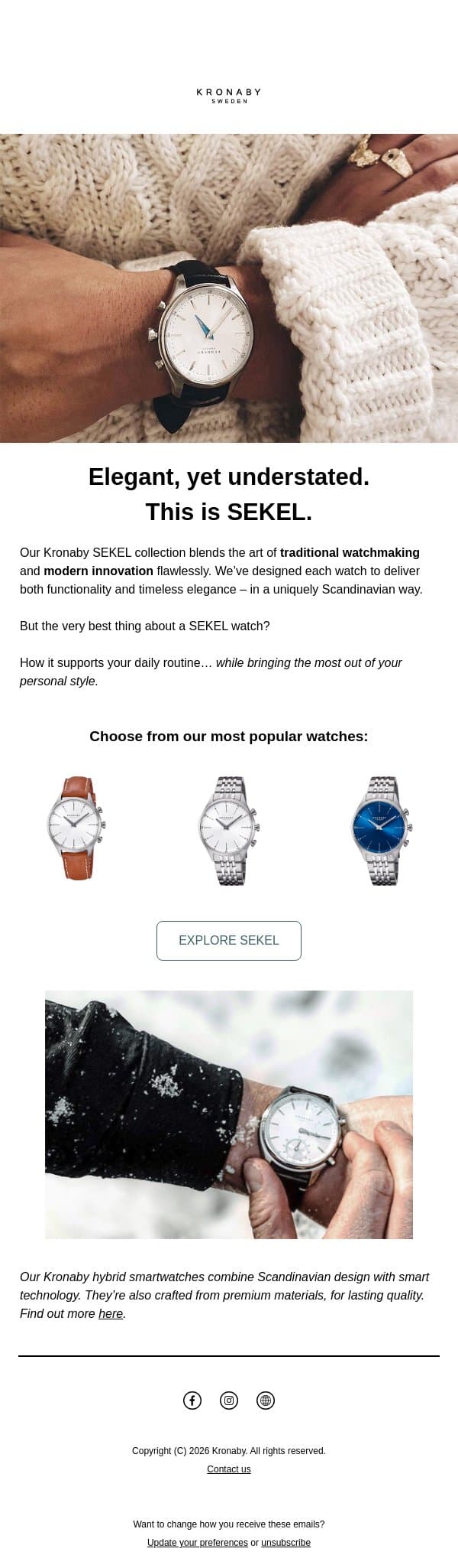 Discover the SEKEL collection email from Kronaby screenshot