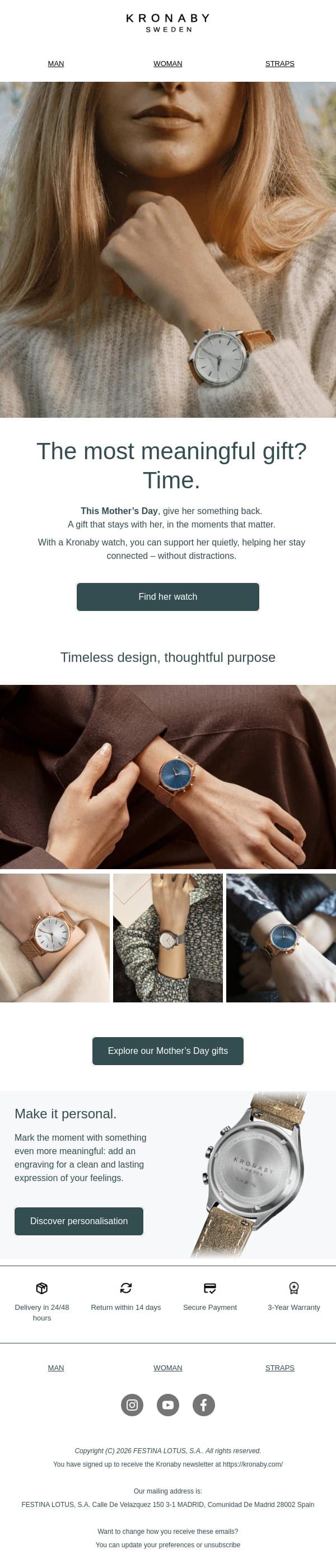 A gift for her time on Mother's Day email from Kronaby screenshot