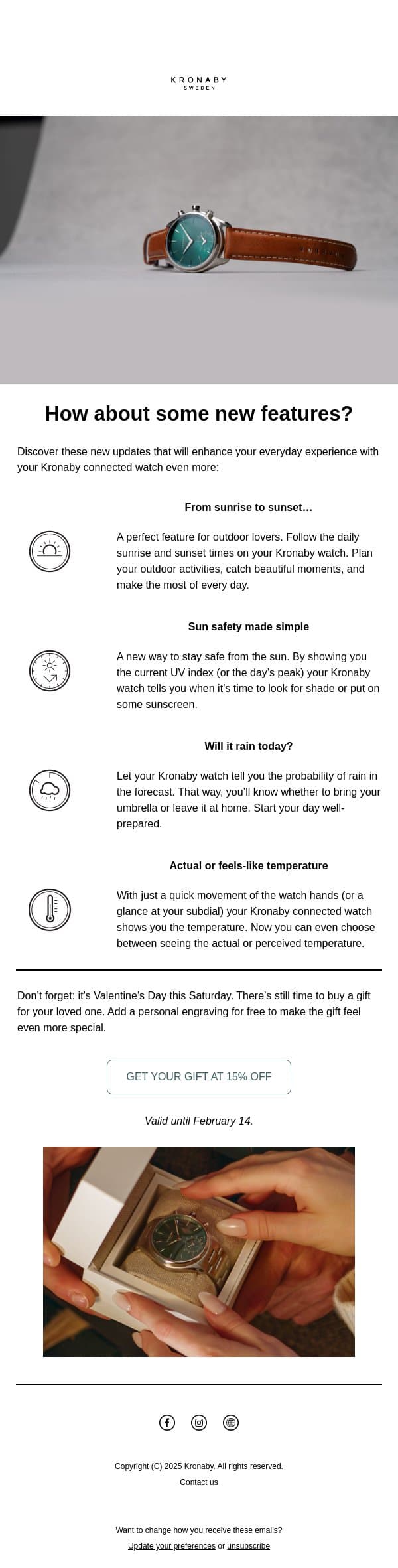 Take a peek at the latest features email from Kronaby screenshot