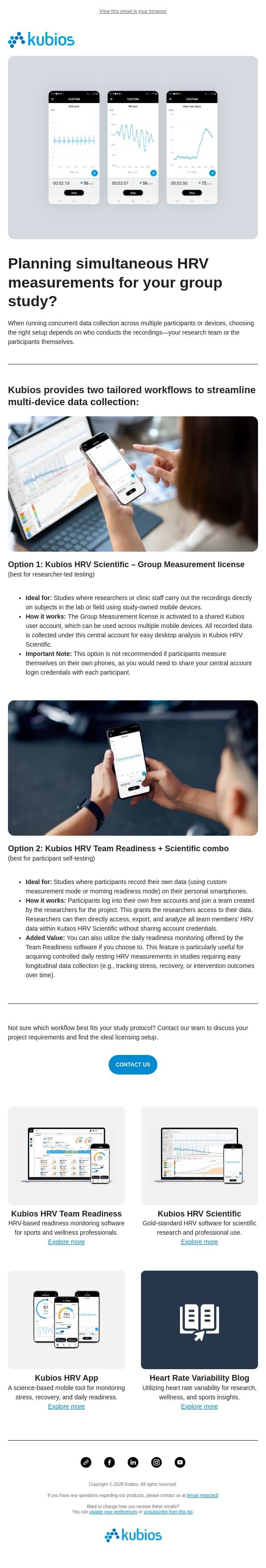 Conducting simultaneous HRV measurements? email from Kubios screenshot