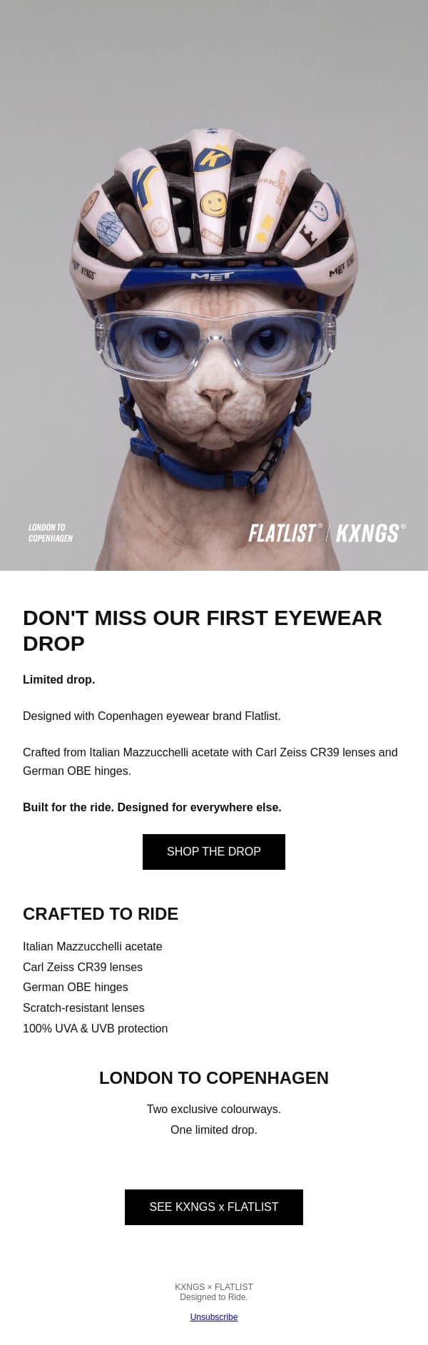 Don't Miss Our First Eyewear Drop email from KXNGS screenshot