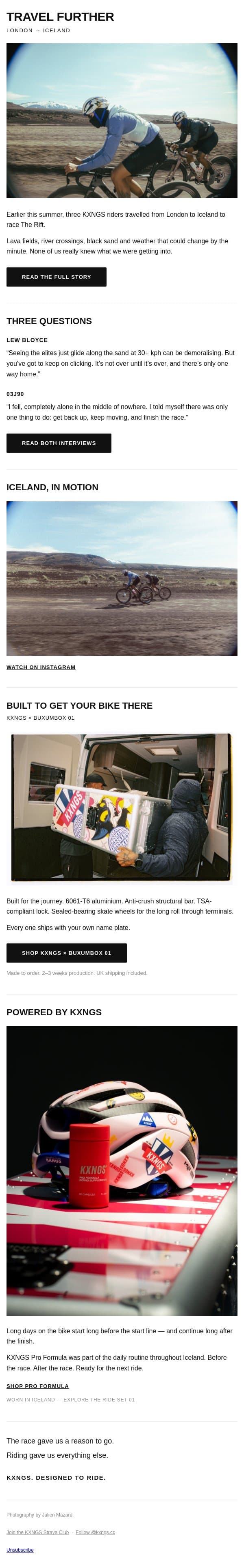 TRAVEL FURTHER — London to Iceland email from KXNGS screenshot
