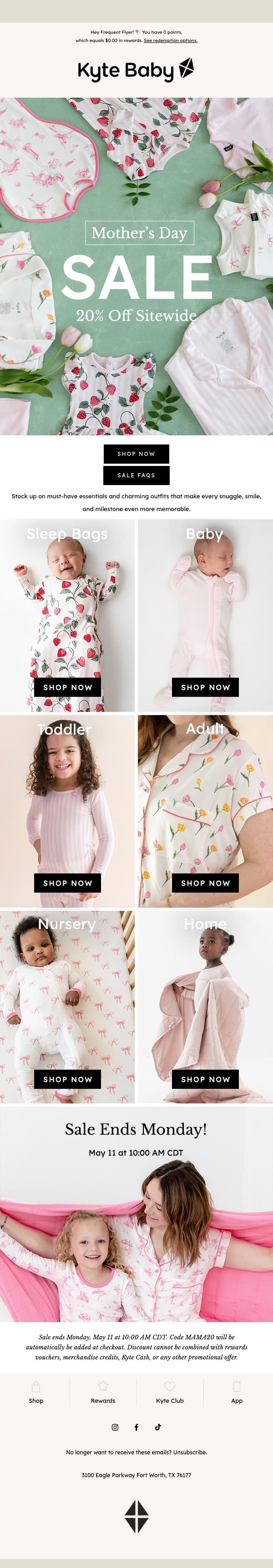 20% off SITEWIDE! 🛍️ email from Kyte screenshot
