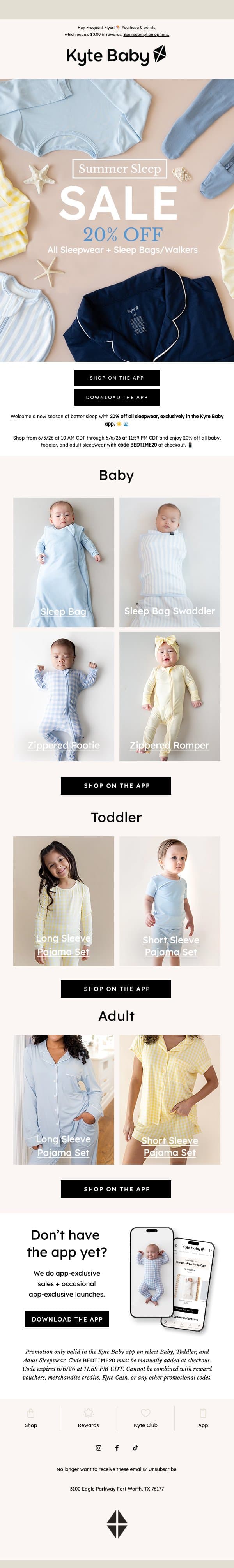 Summer Sleep Sale: 20% Off ☀️ email from Kyte screenshot