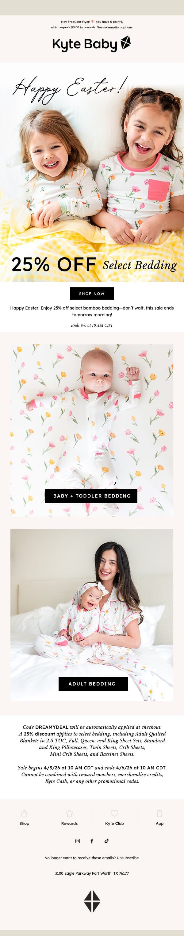 The Easter Bedding Sale 🌷 email from Kyte screenshot
