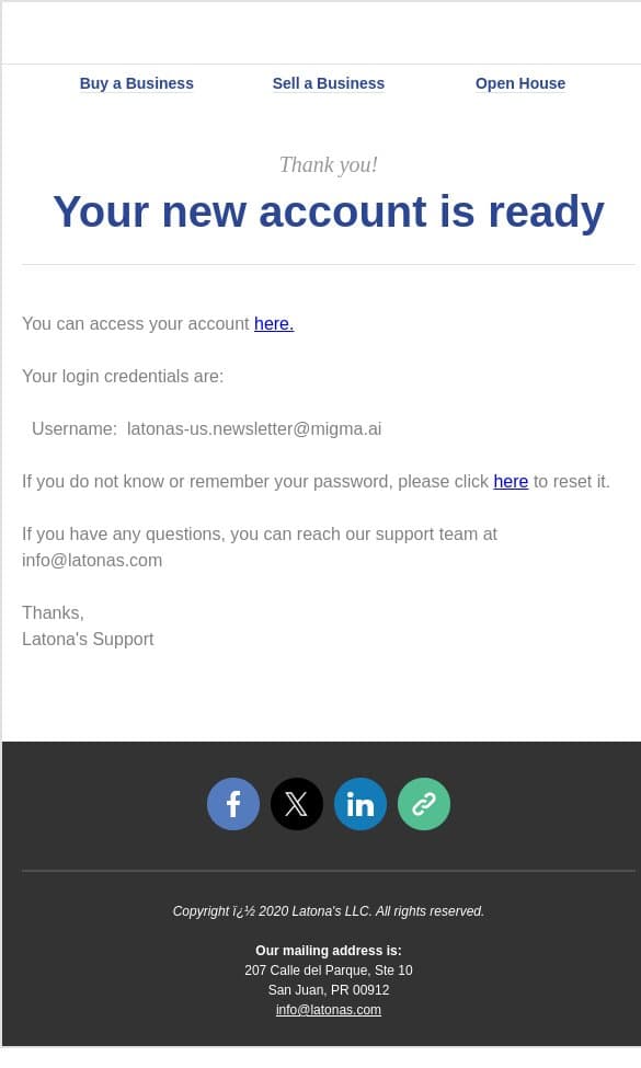 Welcome to Latonas.com - [latonas-us.newsletter@migma.ai] email from Latona's screenshot