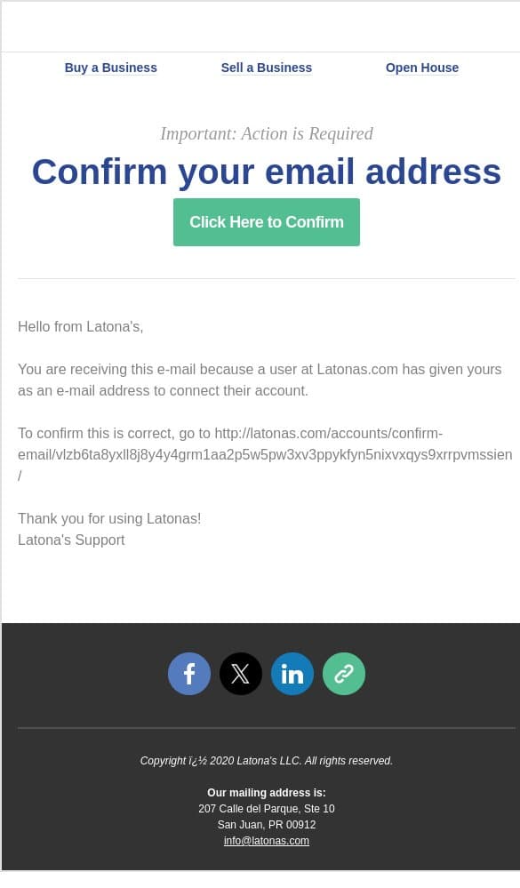 [latonas.com] Please Confirm Your E-mail Address email from Latona's screenshot