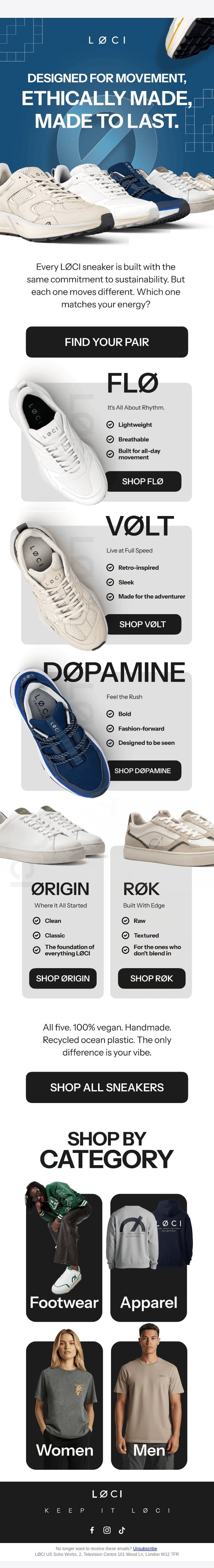 Designed for movement. Built to last. email from LØCI screenshot