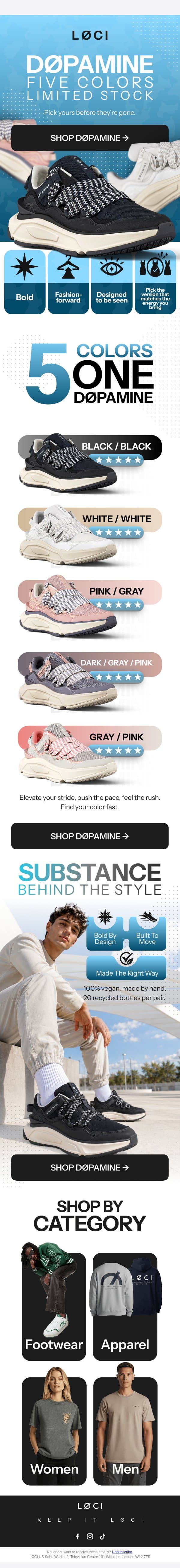 DØPAMINE: five colours, selling fast email from LØCI screenshot