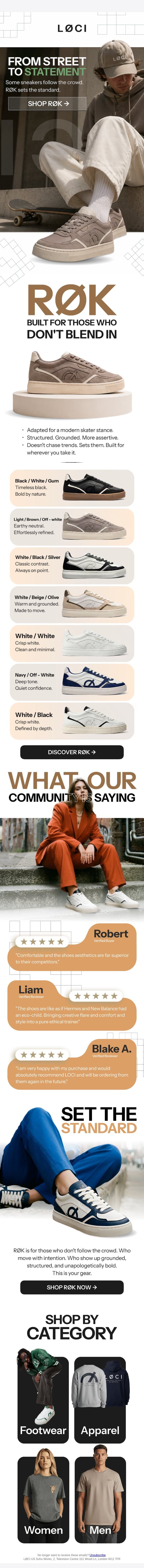 The new standard in sneakers. email from LØCI screenshot