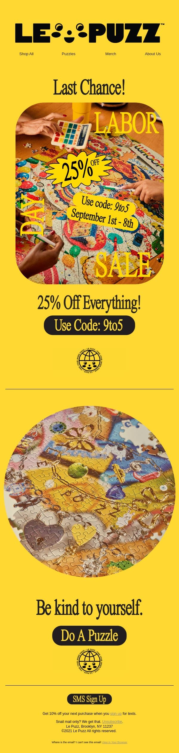 Last Chance for Labor Day Sale! email from Le Puzz screenshot