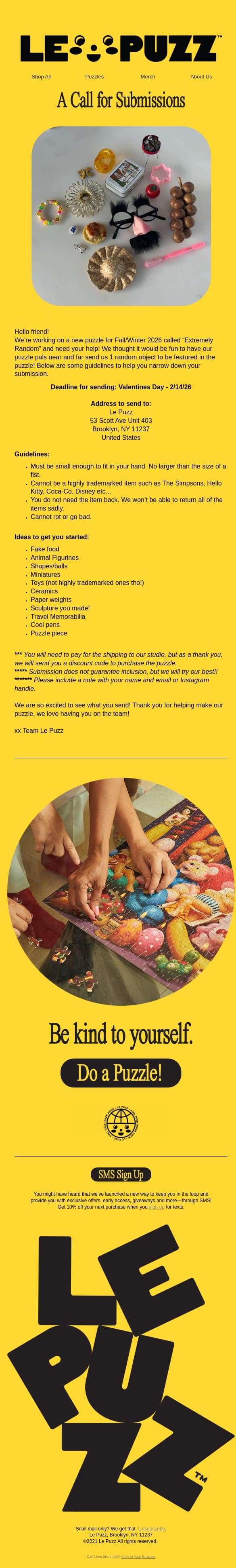 Call For Submissions email from Le Puzz screenshot