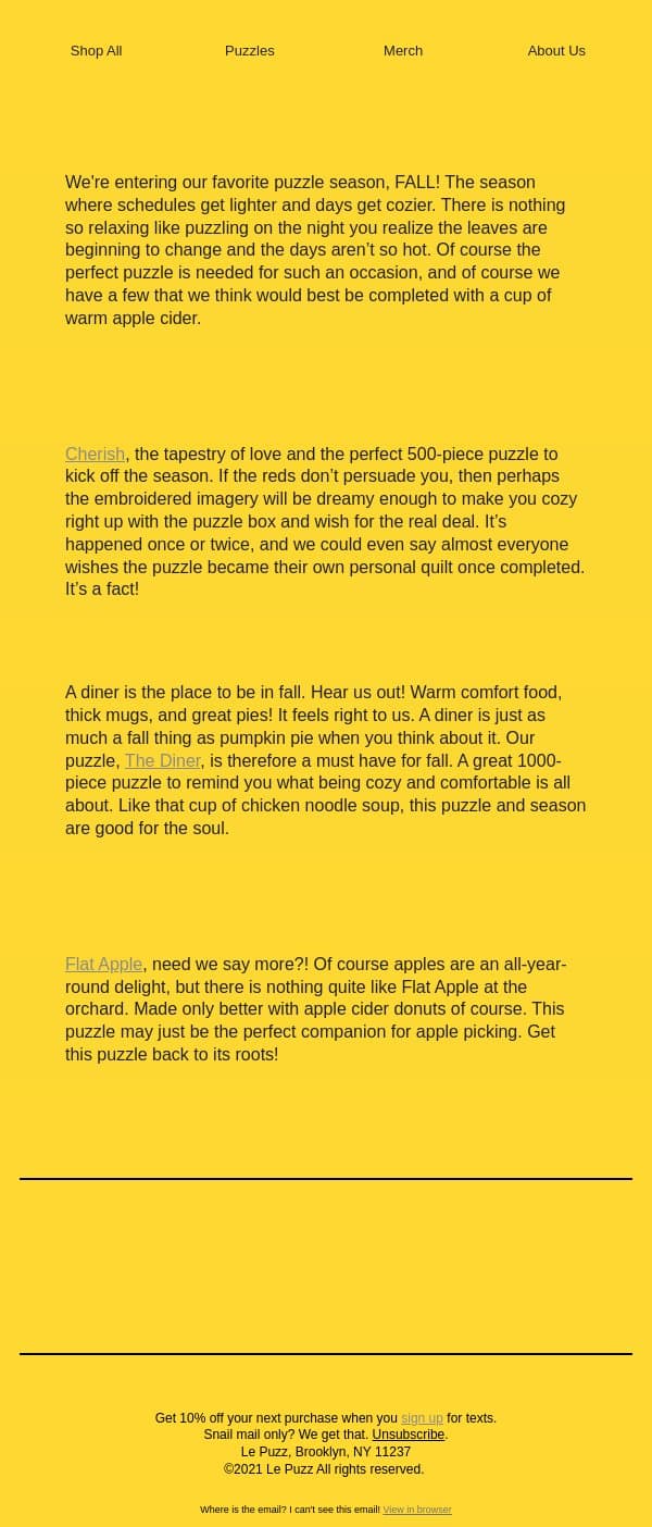 Fall in Love with a Puzzle! email from Le Puzz screenshot