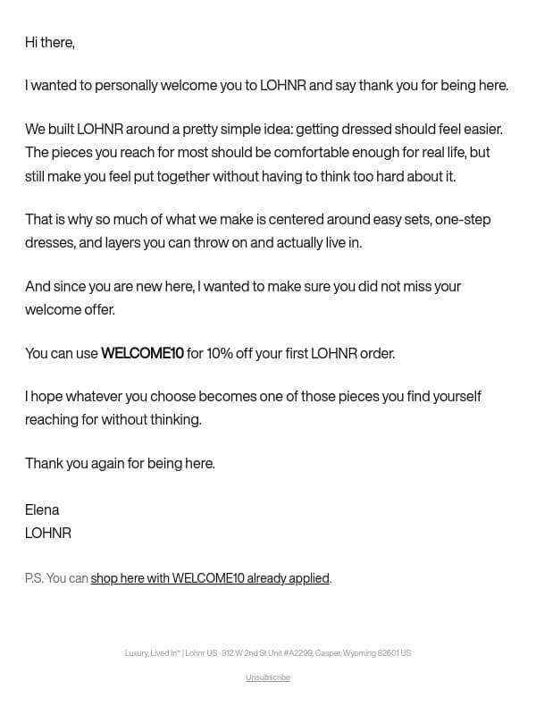 10% off: Why We Made Lohnr email from Le Puzz screenshot
