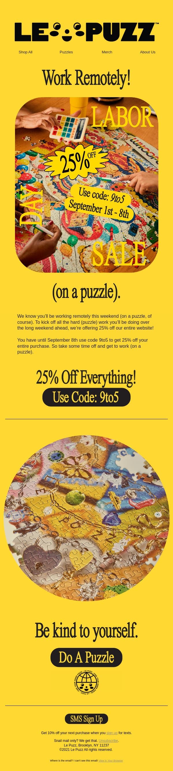 Labor Day Sale Starts Now! email from Le Puzz screenshot