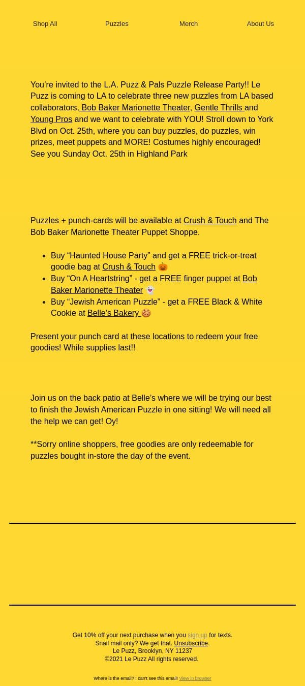 Party with us in LA! email from Le Puzz screenshot