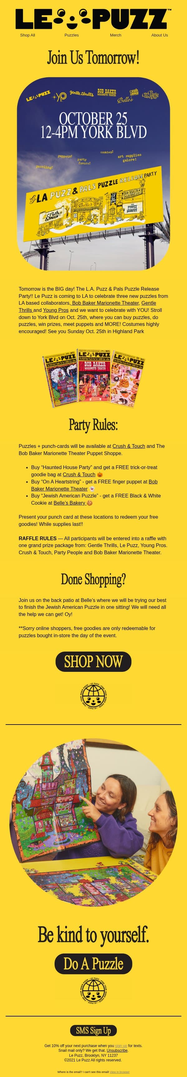 TOMORROW 10/25! email from Le Puzz screenshot