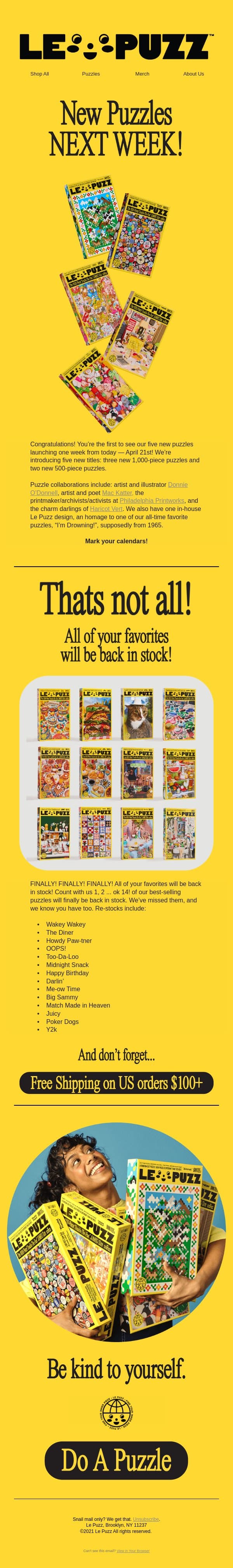 New Puzzles Coming April 21st email from Le Puzz screenshot