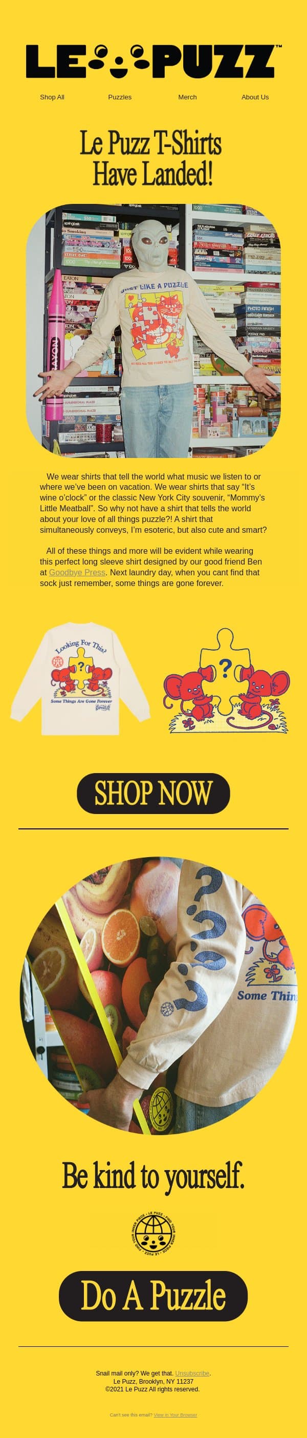 Le Puzz T-Shirts Have Landed! email from Le Puzz screenshot